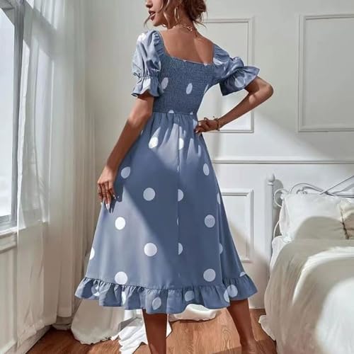 Vestido midi de lunares con manga corta y volantes para mujer 5