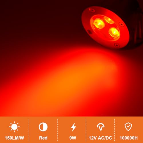 9W LED Underwater Pond Lights Red Lighting, Works with 12V AC/DC, Stainless Steel Light Fixture with IP68 Waterproof Rating Suitable for Ponds, Waterfalls, Patio & Garden, Outdoor Landscape Lighting by ES8LED - Image 2
