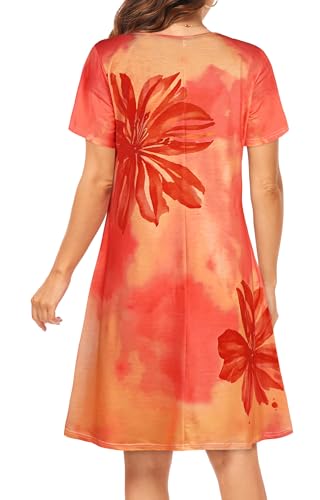 Image of Womens Summer Dresses Beach Casual Loose Tshirt Floral Short Sleeve Flowy Pockets Sundresses 2026