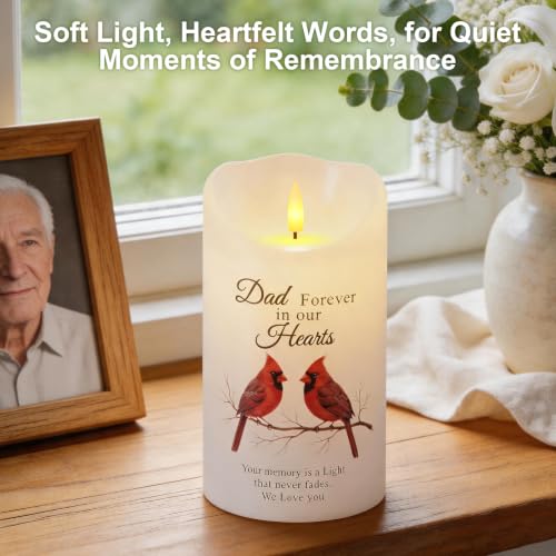 Image of Homemory Memorial Candle Bereavement Sympathy Gifts for Loss of Loved One, Real Wax LED Candle with Remote Memorial Gifts for Loss of Father in Memory of Loved One Remembrance Gift | 4x7 Real Wax LED Candle with Remote Timer for Loss of Dad, 3D Flameless Flickering Flame for Remembrance at Home or Funeral