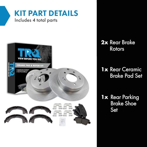 Image of TRQ Rear Brake Pad and Rotor Set Ceramic Parking Shoe Compatible with 2015 Hyundai Sonata 2015-2015 Kia Optima