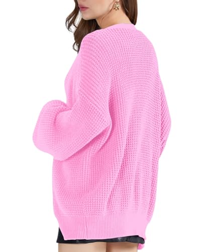 Image of QUALFORT Women's Oversized 100% Cotton Cardigan Sweater | Long Sleeve V Neck Button Down Open Front Knit Outerwear