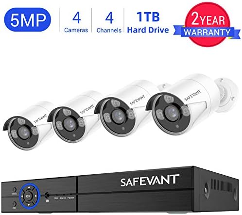 5MP Home Security Camera System,SAFEVANT Security Camera System,4-Channel Ultra HD 4K Output Video DVR Recorder,4×5.0MP (2560 X 1944) Indoor&Outdoor Security Cameras,1TB Hard Drive for 24/7 Recording