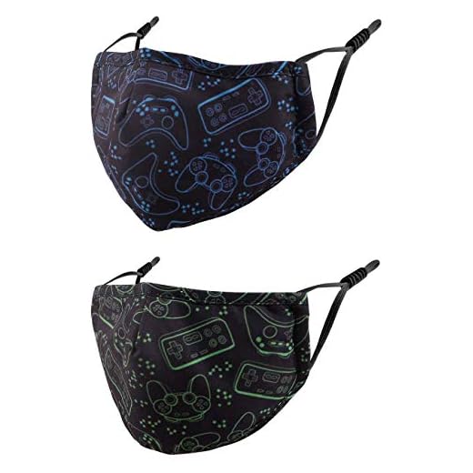 Reusable Face Masks Washable Cloth Black Game Pad Breathable Cute Adjustable Funny Designer Cotton Fabric Teen Youth 2 Pack mascaras para niños, Gift for Boys