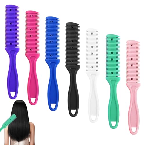 7 PCS Hair Cutter Comb,Double Sides Split End Trimmer for Trimming Long Dense Thin Hair,Razor Comb for Cutting Hair,Woman Hair Styling Combs Tool for Home or Salon Supplies(7 Colors)