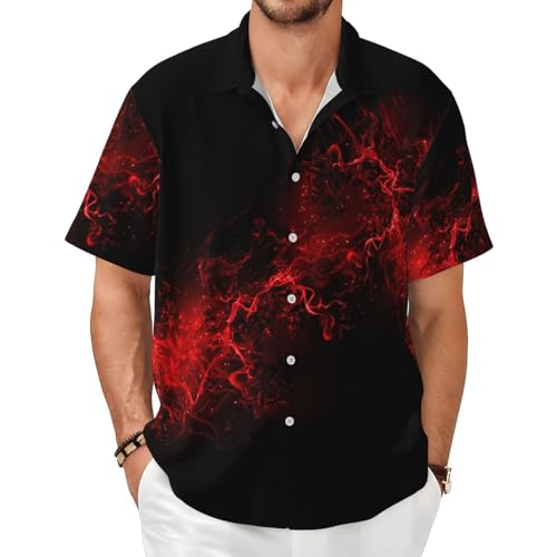 Chemise légère manches courtes homme motif rouge et noir respirante et fluide