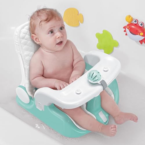 BabyBond Bath Seat: 2 Modes, 3-Speed, Suction Cups, Green