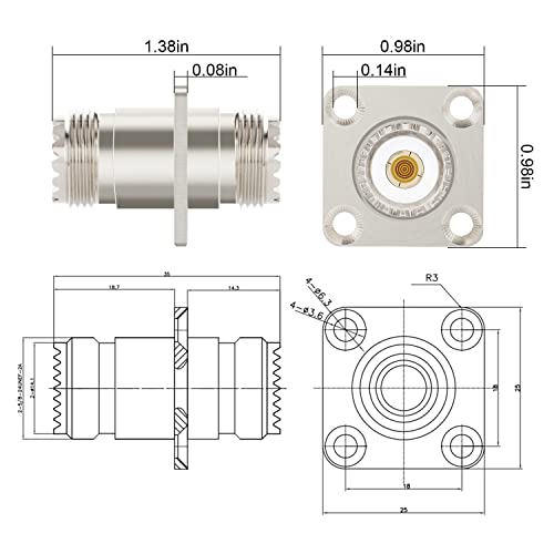 Xrds -Rf So239 To So239 Chassis Mount Connector 2-Pack, So239 Uhf Female To Female 4 Hole Flange Panel Mount Adapter For Pl259 Uhf Antenna, Cb &Amateur Radio, Ham Radio Transceiver #TOP2