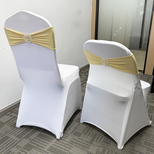Image of Spandex Chair Sashes Bands, Champagne, 100PCS | Stretch Chair Ties Bows, With Buckle Slider, For Wedding Party Banquet Decoration