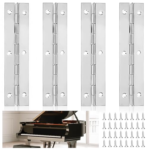 4 Piezas Bisagra Piano, 120mm× 25mm Acero Inoxidable Bisagra Plegable con 32 Tornillos Bisagras para Puertas de Armarios Pianos y Puertas