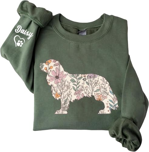 LOVELYPOD Personalized Dog Mom Wildflower Sweatshirt, Dog Breed Sweatshirt for Women, Dogs Lovers