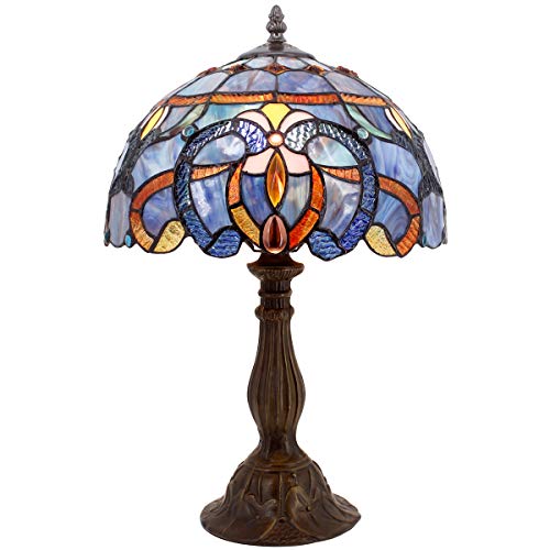 Image of 4MYHOME Tiffany Lamp Blue Purple Stained Glass Table Lamp 12X12X18 Inches Clouldy Style Desk Reading Light S558 Series