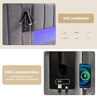 Kayan Polsterbett 180x200cm, Boxspringbett mit hydraulisches Bettkasten, Doppelbett mit LED-Kopfteil und Lattenrost, Leselicht mit USB Aufladen, Stauraumbett Jugendbett Bettgestell, Samt – Ansicht 5