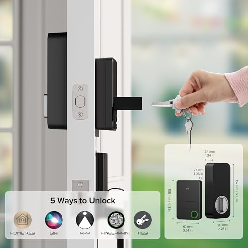 Image of X3 Apple Home Key Door Lock Deadbolt, iOS ONLY, Smart Keyless Entry Door Lock with Fingerprint, Works with HomeKit Over Thread (Border Router), Voice /App /Remote Control, IP65 Weatherproof, Black