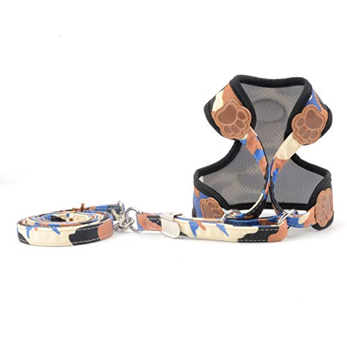 Smalllee_Lucky_Store Small Dog Cat Mesh Harness And Lead No Escape Adjustable Padded Military Camo Blue, S (Chest:9.5"-13.5",Weight 2-6.5Lbs) #TOP1