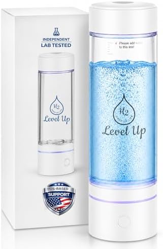 LevelUpWay 2025 Hydrogen Water Bottle Generator with SPE PEM Technology– Up to 4000 PPB – Dual Chamber – 250ml – (White) – Enhanced Hydration Solution