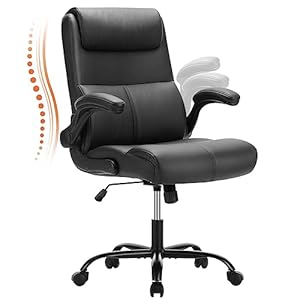 Sweetcrispy Executive Office Chair, Desk Chair with Wheels Mid Back Computer Chair with Lumbar Support Height Adjustable PU Leather Office Chair Flip up Arms, Black