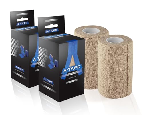Image of A-Tape Breathable Self Adhesive Cohesive Bandage for Humans & Pets (Dogs, Cats, Birds) -Sports, Wrap, Athletic, Non Woven First Aid Medical, Wrist, Swelling (10 cm X 4.5 mtr) (Pack Of 2, Beige)