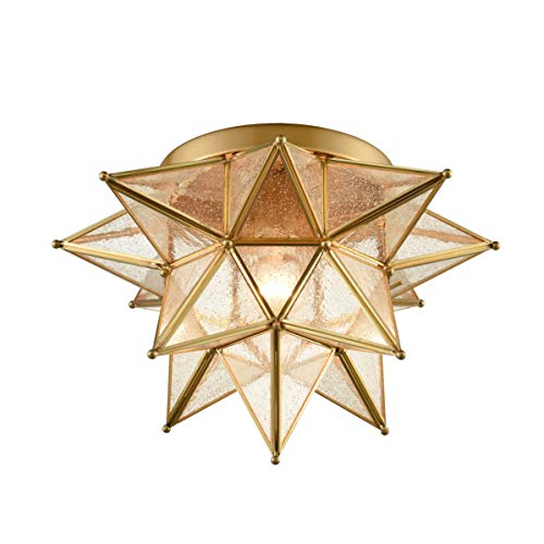 daycent modern moroccan seeded glass brass moravian star flush mount ceiling light 15 inches 1-light