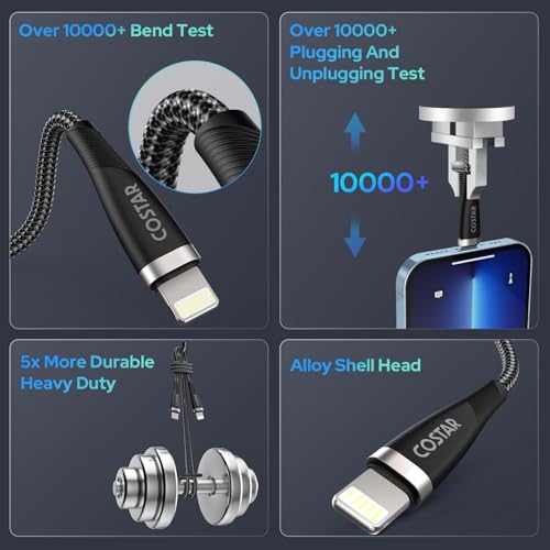 Image of COSTAR Type C To 8 Pin 30W Fast Charging Nylon Braided USB Cable C Cable For iPhone 14,14 Pro,14 Pro Max, iPhone 13 Series,12,12 Pro,11,11 Pro Max iPhone 12 Mini, X, 8 (Black 1.5m)