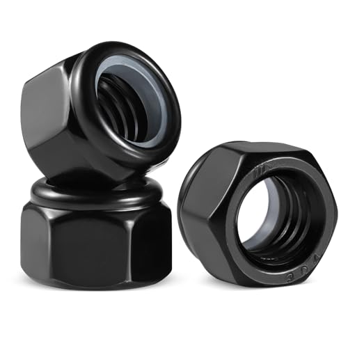 BNUOK 100Pcs #10-32 Lock Nuts, Nylon Insert Locknuts 304 Stainless Steel 18-8 SS Black Zinc Plated Self-Locking Nuts, Fine Thread Hex Nylock Nut