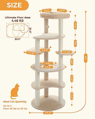 Árbol para gatos PETEPELA 61 pulg con postes rascadores y casas miniatura 6