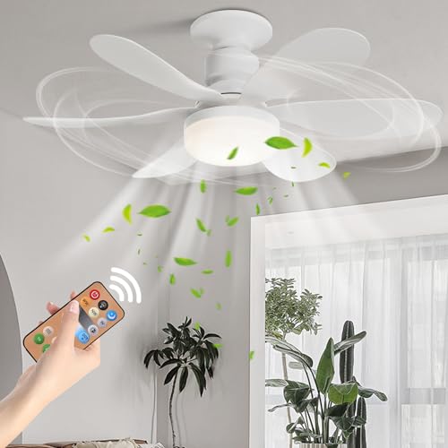 YumSur Ceiling Fans with Lights, E27 40W Ceiling Lights with Fan RC Timing, 3 Speeds 3 Colors LED Ceiling Light, Modern Fan Lamp for Bedroom Living Room