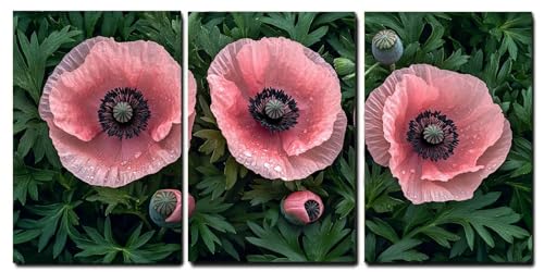 Tableaux sur toile fleur rose Oujkeef pour habiller un mur vide, triptyque 55x80cm prêt à poser