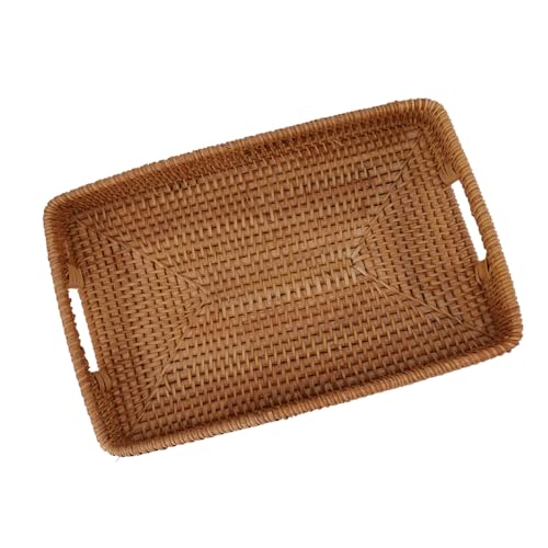 Grand plateau rectangulaire décoratif en rotin pour fruits et desserts de table