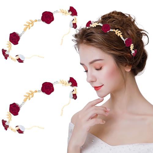 Bandeau en métal roses rouges perles cadeau idéal accessoire de cheveux