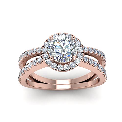 Image of 55Carat Choose Your Gemstone Reverse Split Shank Halo Diamond CZ Ring Rose Gold Plated Round Shape Halo Engagement Rings Matching Jewelry Wedding Jewelry Easy to Wear Gifts US Size 4 to 12