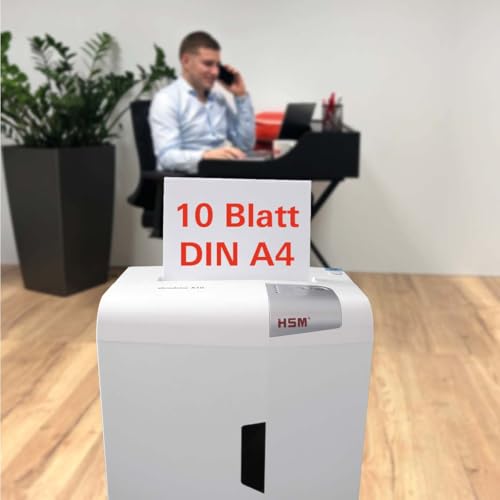 HSM shredstar X10 Aktenvernichter I Partikelschnitt 4,5x30mm I Sicherheitsstufe P-4 I Leiser Home Office Schredder für Papier, CDs, DVDs, Kreditkarten I 20l Auffangbehälter I Papierschredder 10 Blatt