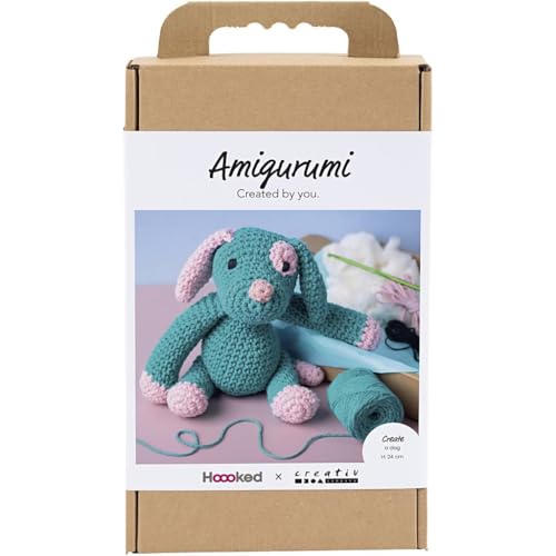 Creativ Company Amigurumi Kit de crochet DIY (chiot - Rose pastel, turquoise foncé)