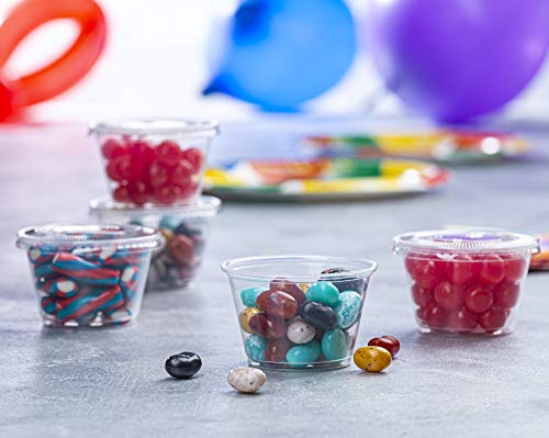 Image of Clear Disposable Plastic Portion Cups With Lids (100 Sets - 4 Oz) - Disposable Condiment Cups, Thanksgiving Sauce /Dip /Dressing Cups, Souffle Cups & Jello Shot Cups With Lids