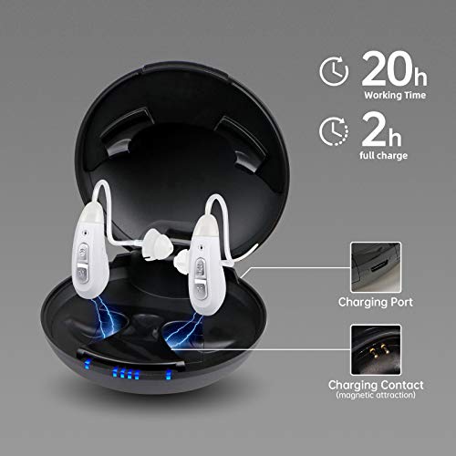 Bte Hearing Aids, Hearing Amplifiers For Adults Seniors Rechargeable, Sound Device Noise Reduction Technology For Clear Telecoil Equipped 3 Working Programs 1 Pair #TOP3