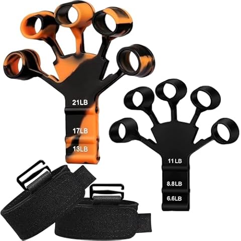 Grip Strength Trainer Finger Strengthener-Hand Strengthener 6 Resistant Level Exerciser-Adjustable Hand for Therapy, Relieve Pain Arthritis(Black, 2PCS) (Orange) Cover