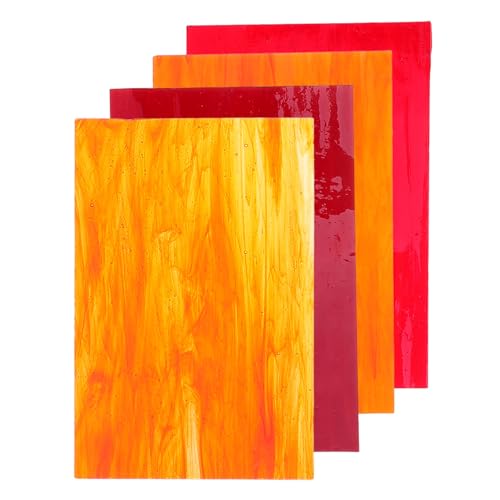 NIYANGLE Lot de 4 Plaques de Verre Coloré Ondulé 10x15 Cm Rouge Pastèque et Rouge Foncé, Carreaux de Verre pour Vitrail, Art du Vitrail et Décoration Murale,...
