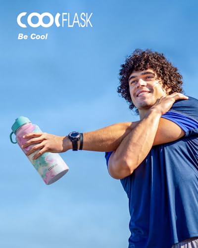 Image of Coolflask 32 oz Water Bottle Insulated with Straw & 3 Leakproof Lids