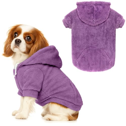 Chandail chien taille moyenne polaire capuche poche violet M