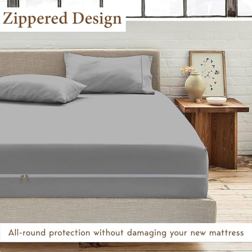 Image of Zippered Chain 75 inchx35 inchx10 inch Terry Cotton Waterproof Mattress Protector | Dust Mite Proof, Bed Protection Mattress Cover for Single Bed Size with 10 inch Drop Thick (75x35x10 inch,Light Grey)