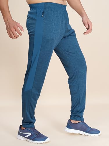 Image of TECHNOSPORT Men's Melange Slim Fit Techno Dry Trackpants Drawstring 2-Pocket Polyester Joggers for Gym Running Workout UPF50+ Anti Odour