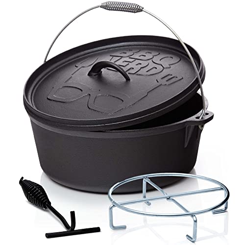 BBQ-Nerd© Dutch Oven'Starter' 10,7 L con soporte, ya quemado, preseasoned, olla de hierro fundido,...