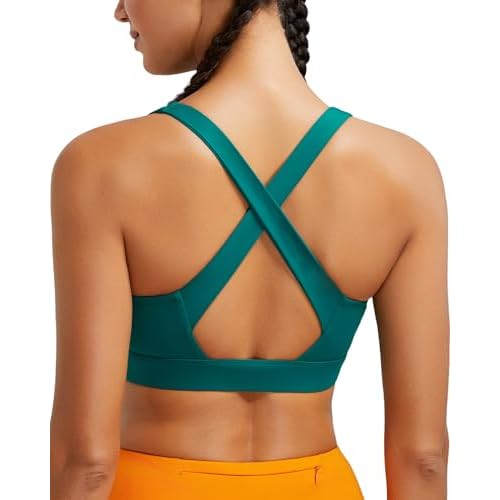 RUNNING GIRL High Impact Sports Bras for Women, High Support Running Strappy Women's Sports Bra with Sewn in Pads Green Large
