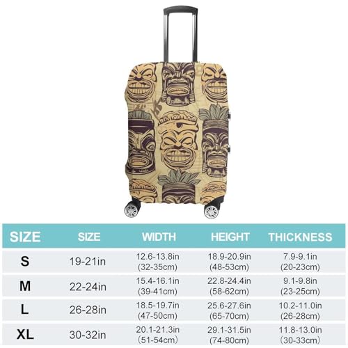 Vintage Aloha Tiki Pattern Elastic Luggage Cover Suitcase Protector for 19-32 Inch Suitcases | Universal Stretchable Travel Bag Cover | Anti-Scratch, Washable with Zipper Closure M2
