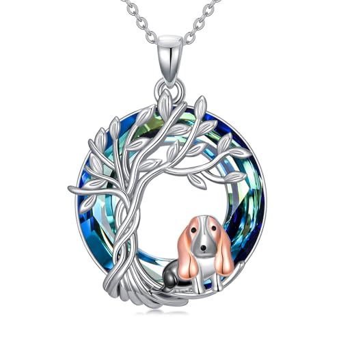 TOUPOP Tree of Life Dog Necklace 925 Sterling Silver Crystal Pet Jewelry Dog Lovers Gifts for Women