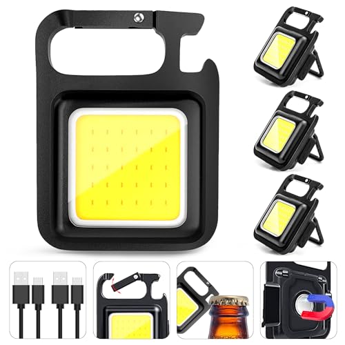 MAKDAK Schlüsselanhänger Taschenlampen Cob Schlüsselanhänger Arbeitslicht 4-Licht Modi Kleines Notlicht mit faltbarer Halterung Flaschenöffner...