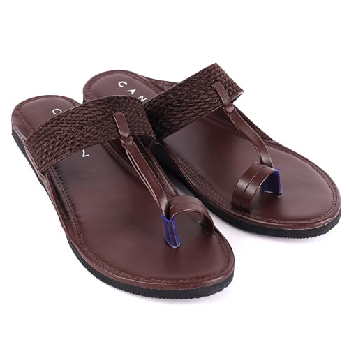 Image of CANVI Stylish | Fancy | Comfortable Kolhapuri Chappal Sandal Slipper for Men Stylish Faux Leather Men's Kolhapuri Slippers Thong Sandals for Men Stylish & Comfortable