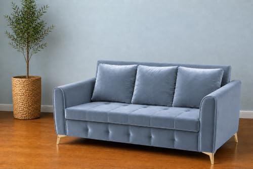 Image of Adorn India Premium Mystic - 3 Years Warranty - 3 Seater Sofa Cum Bed Velvet Suede Fabric - Grey