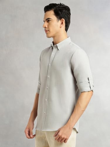 Image of Thomas Scott Men's | Solid | Textured Fabric | Full Sleeve | Slim Fit | Polyester-Blend | Spread Collar | Casual Shirt