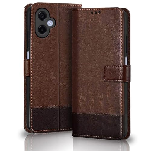 Image of TheGiftKart Flip Back Cover Case for Samsung Galaxy M17e 5G / A07 / F70e / A07 5G | Dual-Color Leather Finish | Inbuilt Stand & Pockets | Wallet Style Flip Cover Case (Faux Leather, Brown & Coffee)